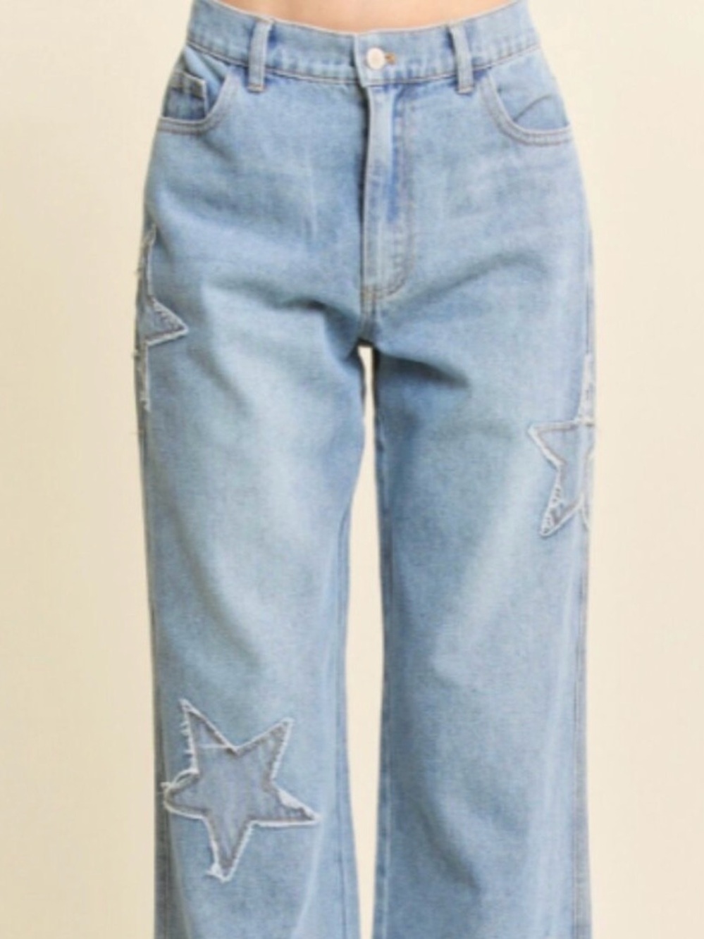 DAVI & DANI Light Blue High-Rise Wide Leg Jeans with Star Appliqué